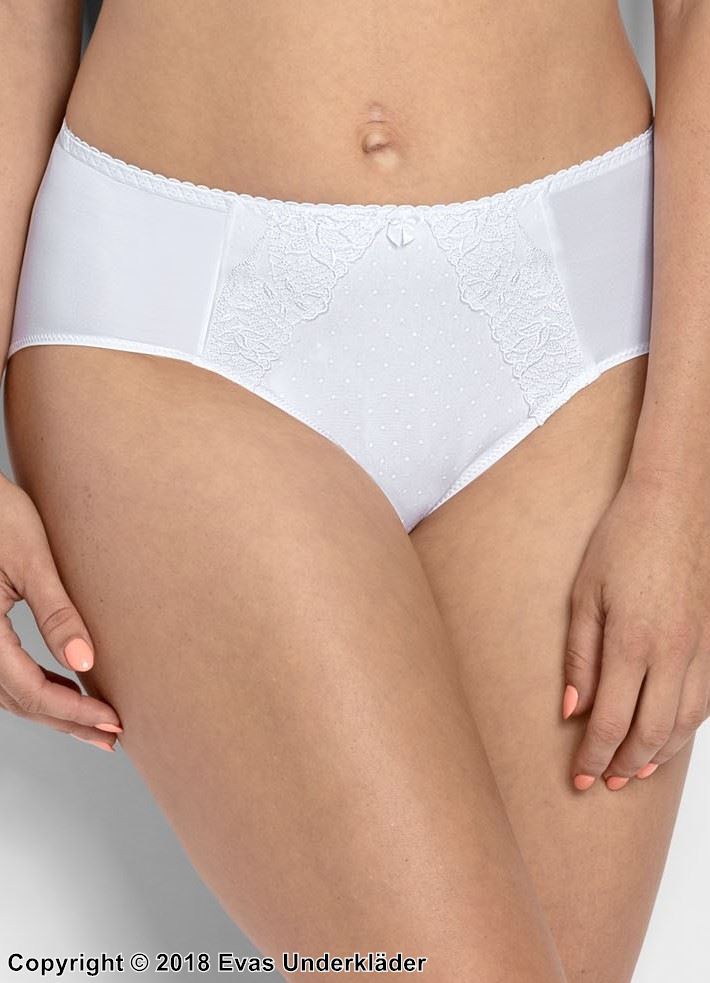 Classic briefs, lace overlay, subtle dotted pattern